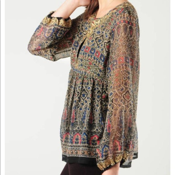 JOIE Janette gold embroidered silk chiffon long sleeve top - Picture 2 of 11